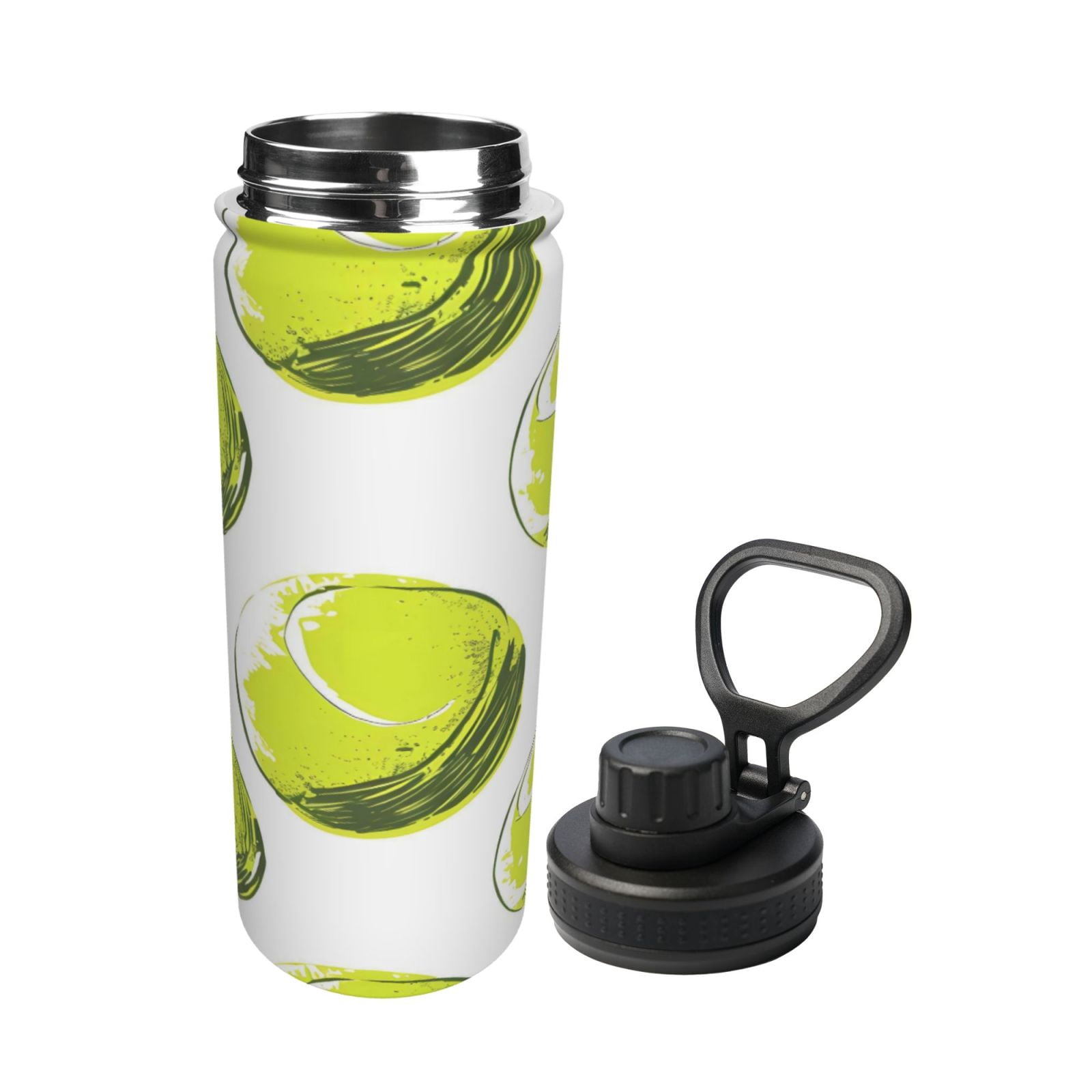 18oz Sports Insulated Kettle Double Wall Vacuum Insulated Water Bottle With Leak Proof Flip Lid For Gym Outdoor Commuting Camping Yellow Green Tennis Balls