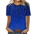 thumbnail image 1 of Staron Hauts pour Femmes Été Liquidation à Moins de 5 $ Manches Courtes Hauts à Imprimé Floral T-Shirts Basiques de Bureau Tunique Chic Col Rond Chemisiers Bleu m, 1 of 4