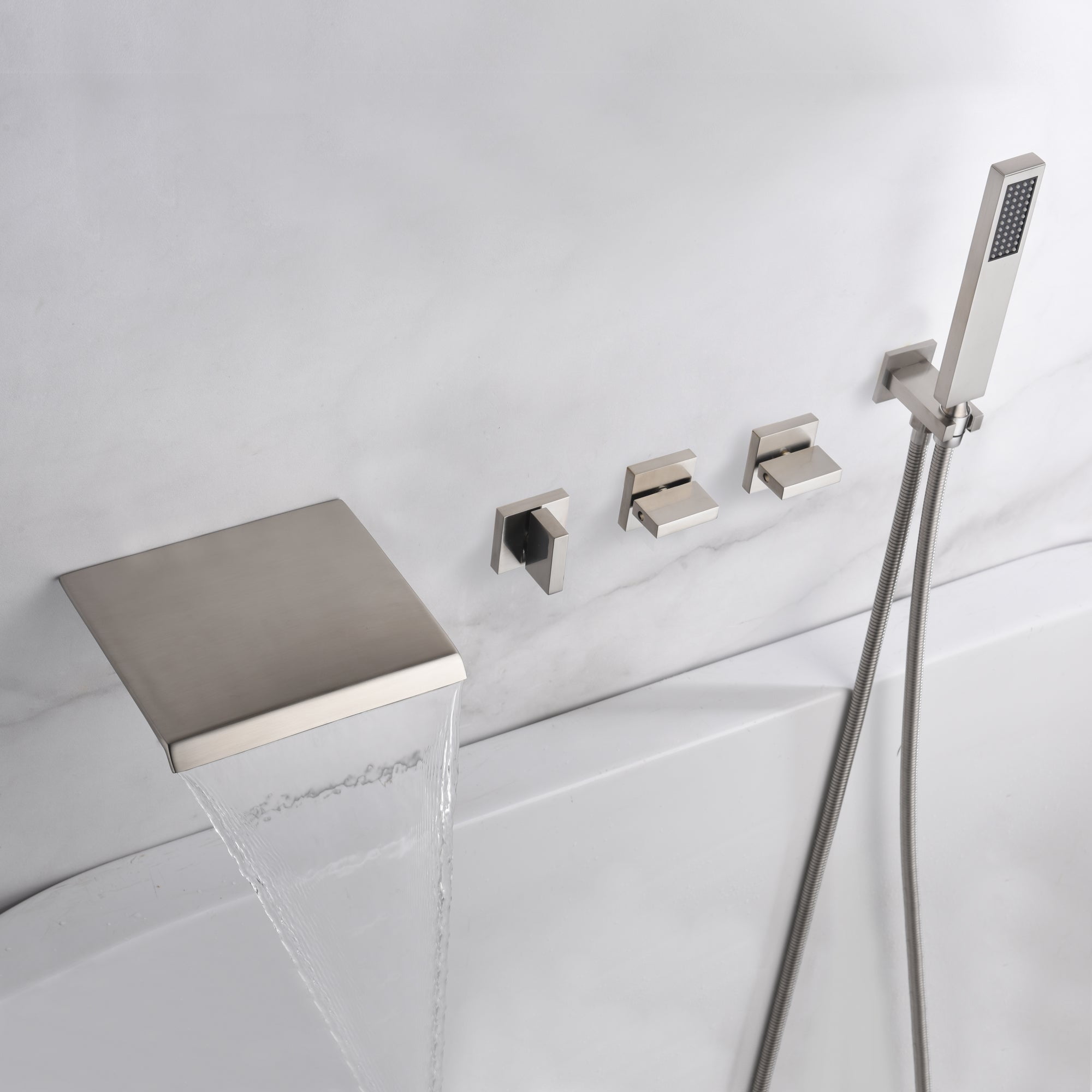 sumerain Waterfall Tub Faucet Wall Mount Bathtub Faucet with Hand Shower Chrome Finish, High Flow Rate