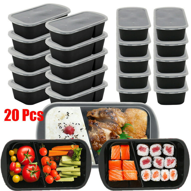 20Pcs 36oz Meal Prep Food Containers Plastic Reusable Microwavable 3  Compartment