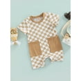 thumbnail image 3 of ZAXARRA Combinaison Bébé Garçons Filles, Col Rond Manches Courtes Imprimé Damier avec Poches, 3 of 8