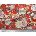 thumbnail image 3 of Soimoi Red Heavy Satin Fabric Leaves & Rose Floral Print Fabric by Yard 54 Inch Wide, 3 of 3