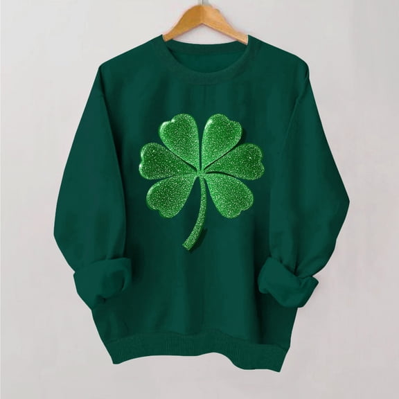 Girls St Patrick's Day Shirt Green Glitter Clover Print Soft Cotton Long Sleeve Relaxed Fit Top for Kids to Youth,Size 2-3T