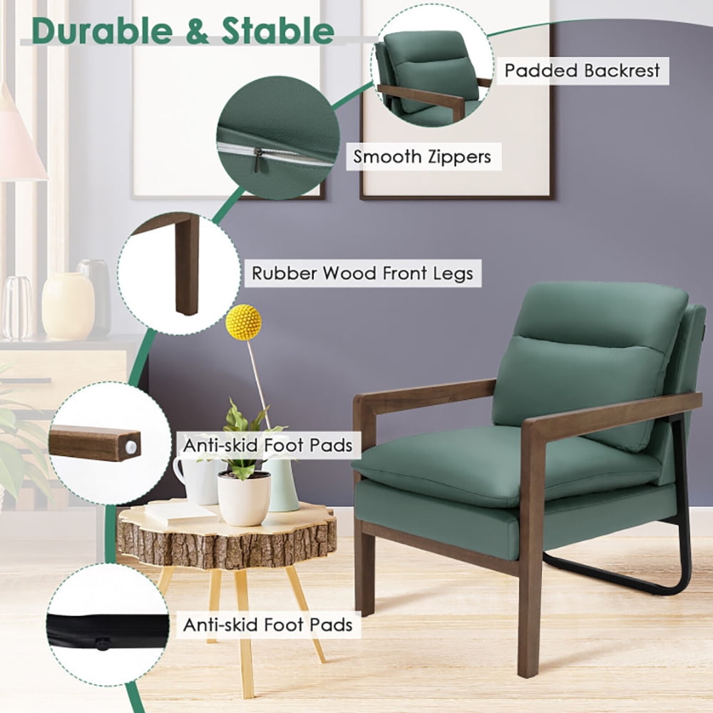 Finihen Accent Armchair, Classic Accent Armchair with Rubber Wood Legs and Armrests, for Living Room, Bedroom, Green Finihen Accent Armchair, Classic Accent Armchair with Rubber Wood Legs and Armrests, for Living Room, Bedroom, Green
