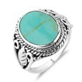 thumbnail image 5 of Vintage Inspired Round Green Turquoise Leaf Accent Sterling Silver Ring for Female Anniversary– 9, 5 of 5