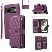 Feishell for Google Pixel 8 Pro Crossbody Zipper Wallet Case,for Women Men,Premium PU Leather Shockproof Magnetic Clasp Credit Card Slots Kickstand Phone Case with Shoulder & Wrist Strap,Darkpurple