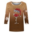 thumbnail image 4 of Fiudx Tops para Mujer Camiseta de Manga 3/4 con Cuello Redondo y Estampado Navideño para Mujer, Jersey con Cuello Redondo, Top/Camisa de Manga Larga con Cuello Redondo, 4 of 4