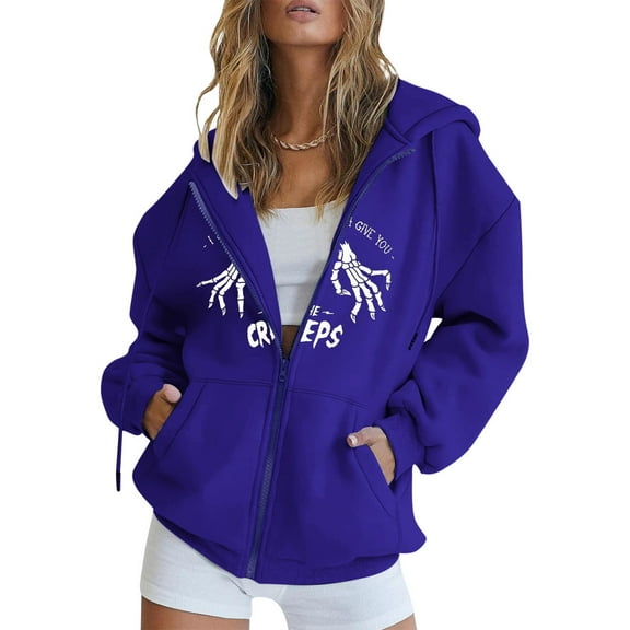 Aayomet Zip Up Hoodie Women Womens Zip Hoodie Sweatshirt Gothic Jacket with Pockets Sweatshirts For Women Blue,S-L