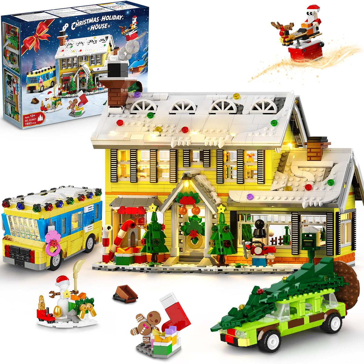 Christmas Gingerbread House Village Building Set - 1955 PCS With LED Lights, Holiday Decor & Gift