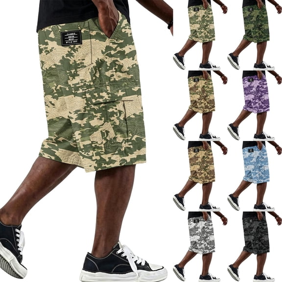 Cargo Shorts for Men Drawstring Elastic Waist Camouflage Shorts Summer Loose Causal Shorts with Multi-Pockets, 4XL