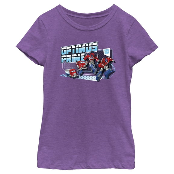 Girl's Transformers: EarthSpark Transforming Optimus Prime  Graphic Tee Purple Berry X Small