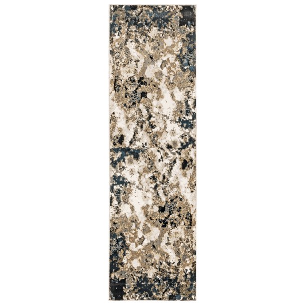 Norine Contemporary Abstract Runner Rug, Navy/ Gold 1, 2' x 8