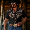 thumbnail image 2 of LIIPEE Western Cowboy Floral Graphic Shirt For Men Short Sleeve Turn Down Collar Button Up Shirts Male Comfortable Breathable Tops,L, 2 of 5
