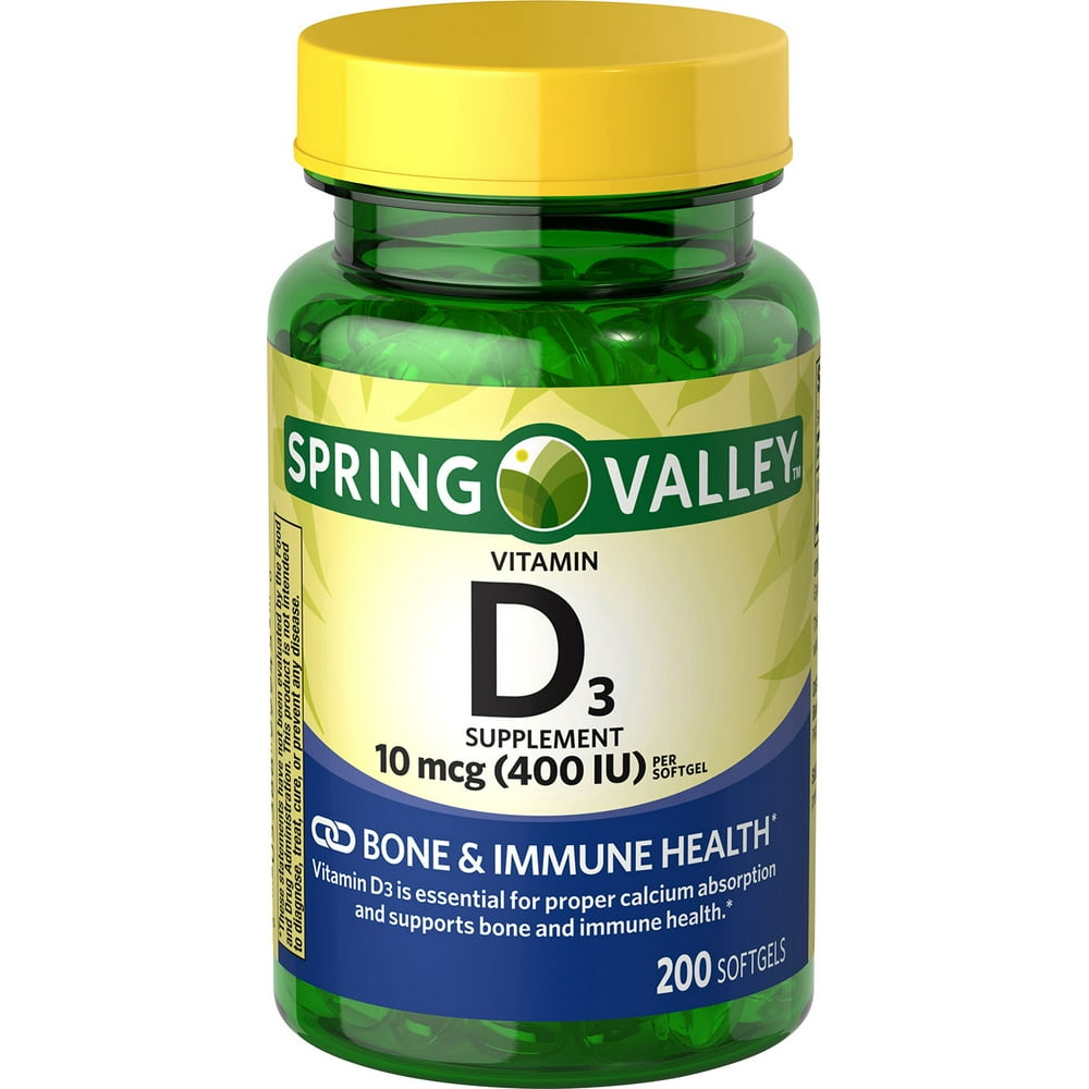 Spring Valley Vitamin D3 Softgels 10 Mcg Per Softgel 400 Iu 200 Count 2086