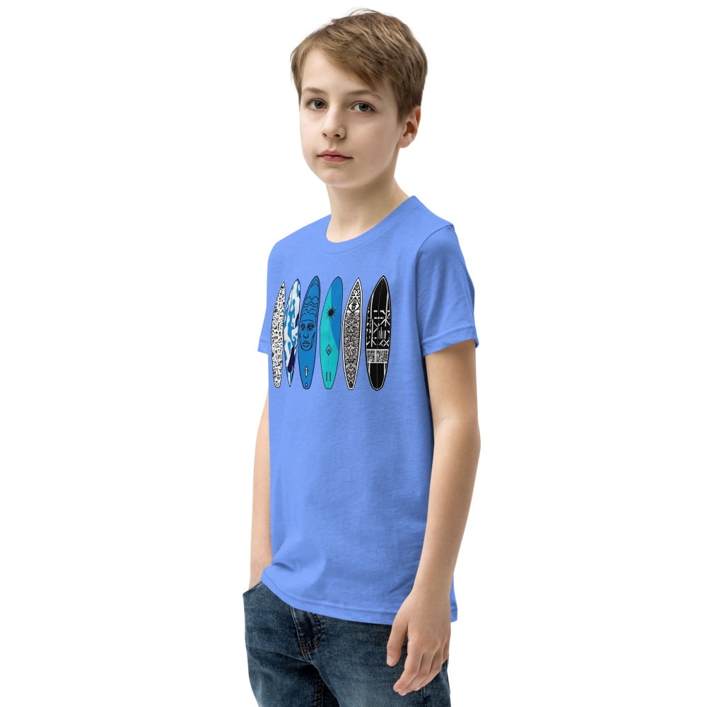 Surf Vibe Boys' T-Shirt – Cool Beach Shirt, Skater Graphic Tee, Summer Coastal Outfit (Heather Columbia Blue, S)