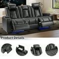 thumbnail image 7 of Bonzy Home Power Theater 3-Seat Recliner Sofa — PU Leather Power Recliner with Cup Holders, Hidden Arm Storage, USB Ports, LED Lights & Adjustable Headrests, Black, 7 of 7