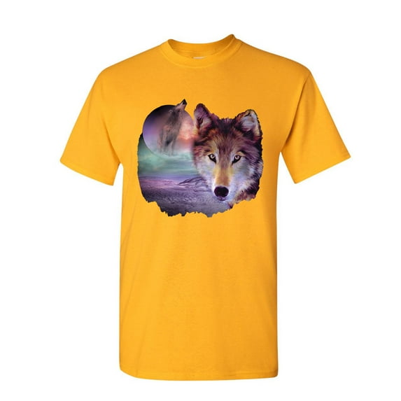 Tee Hunt Wolf Howling at Moon T-Shirt Wilderness Wildlife Wild Wolf Pack Mens Shirt, Yellow, XX-Large