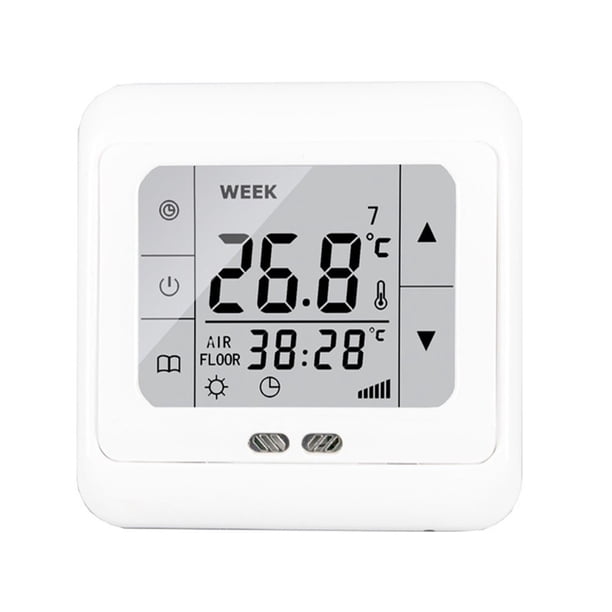 1pc Digital Thermostat Touchscreen Underfloor Heating Room Controller Floor Sensor 86x86x14mm Home Improvement White
