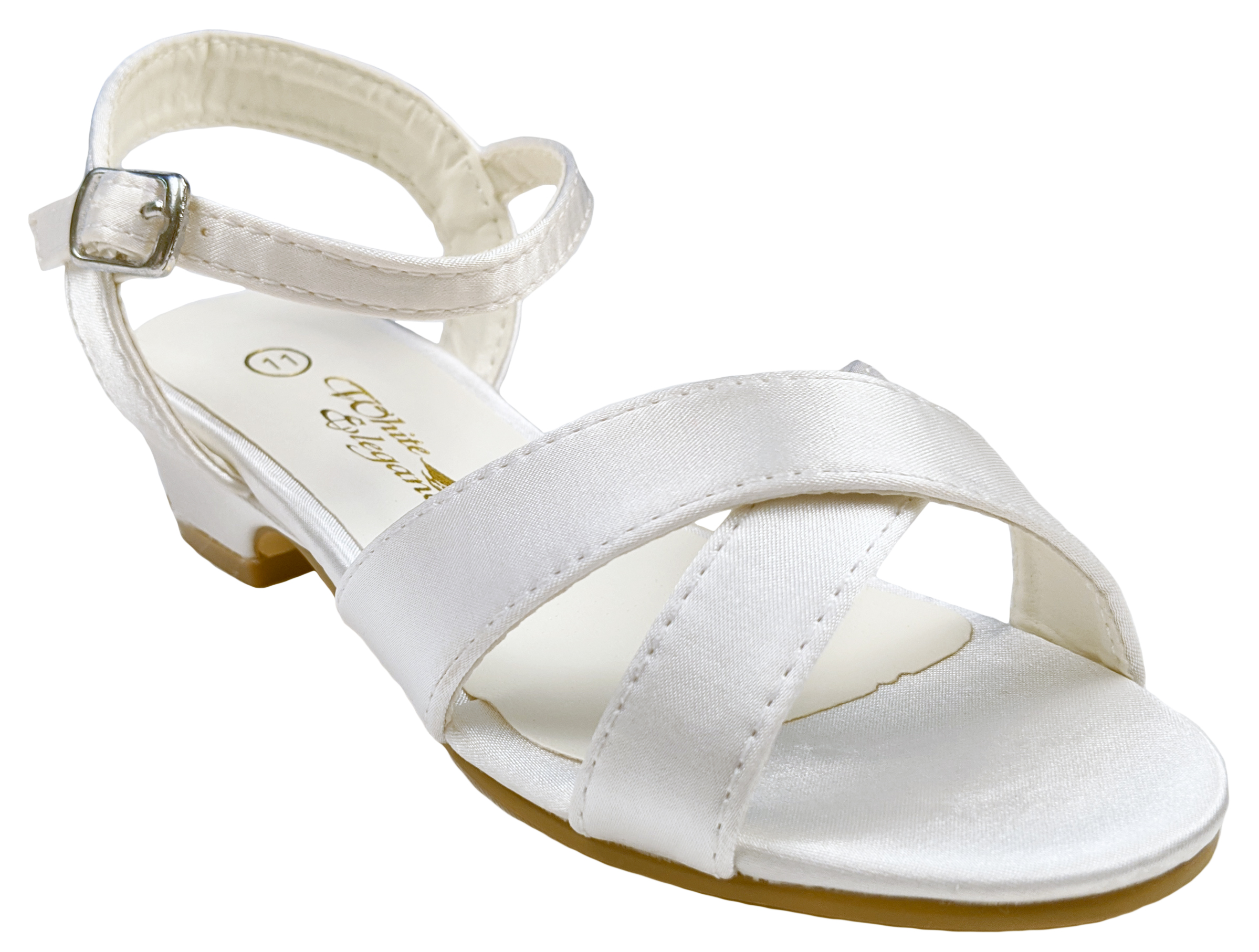 Little Things Mean A Lot Girls White Satin Dress Sandals with Heel (Little Girl, Big Girl) - image 1 of 6