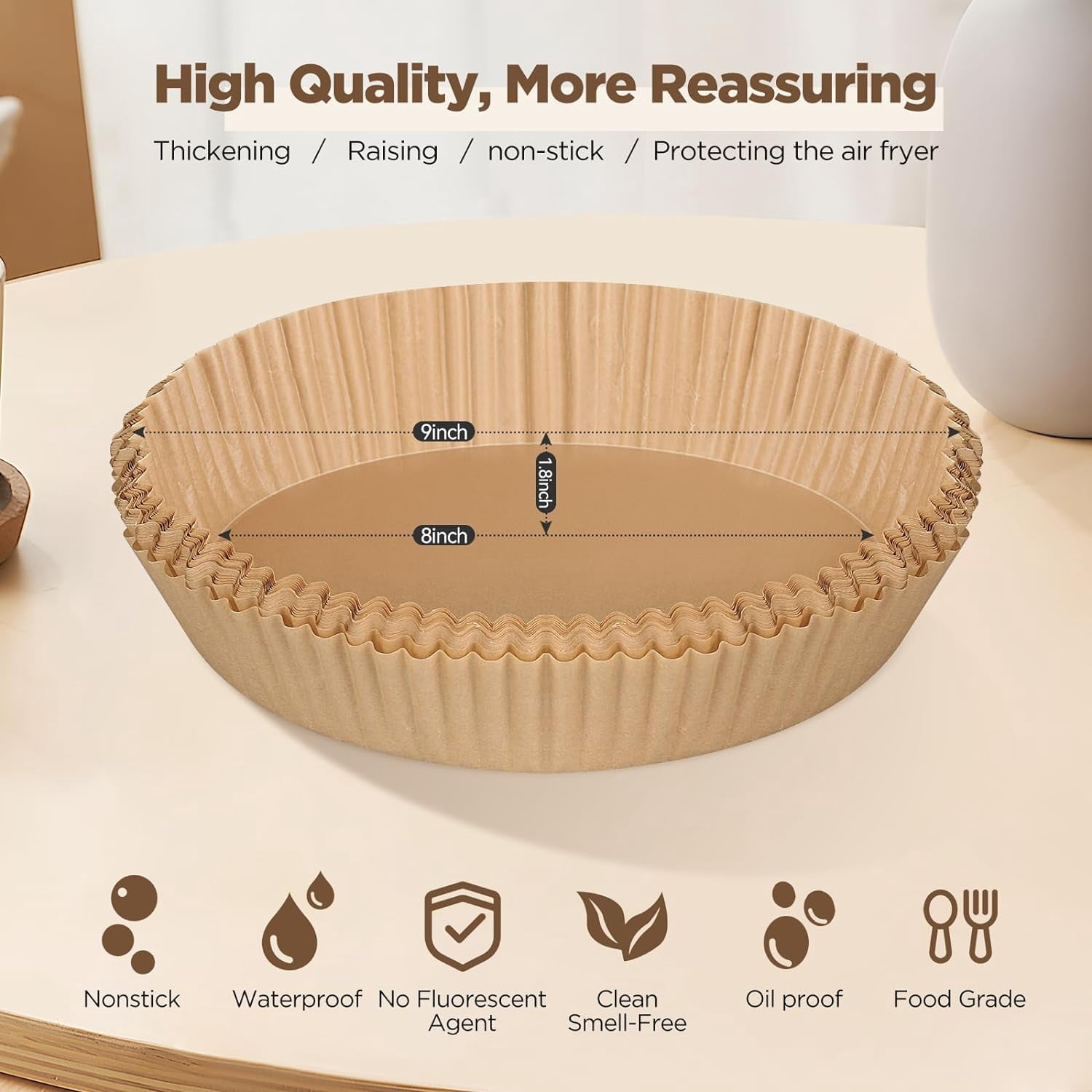 JJEAN-Air Fryer Liners Disposable, 200PCS Non-stick Oil Resistant Air Fryer Parchment Paper Liners, 8 Inch Air Fryer Liners, Round Airfryer Liners for 5-8QT Air fryer, Baking, Roasting Microwave