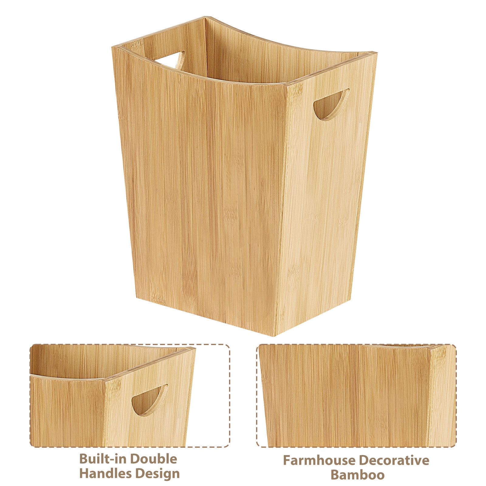2 Gallon Small Trash Can, Rectangular Garbage Can with Handle, Natural Waste Basket for Bathroom, Office, Bedroom ＆ Living Room