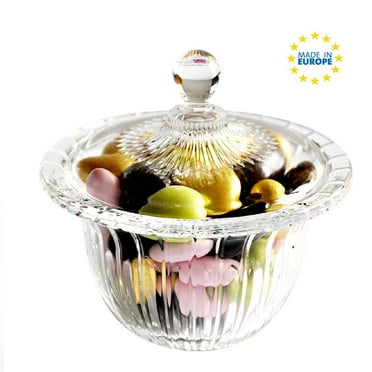 Decorative Glass Candy Dish with Lid, Crystal Cut Glass Candy Bowl for Sugar, Candies, Cookies, Chocolate