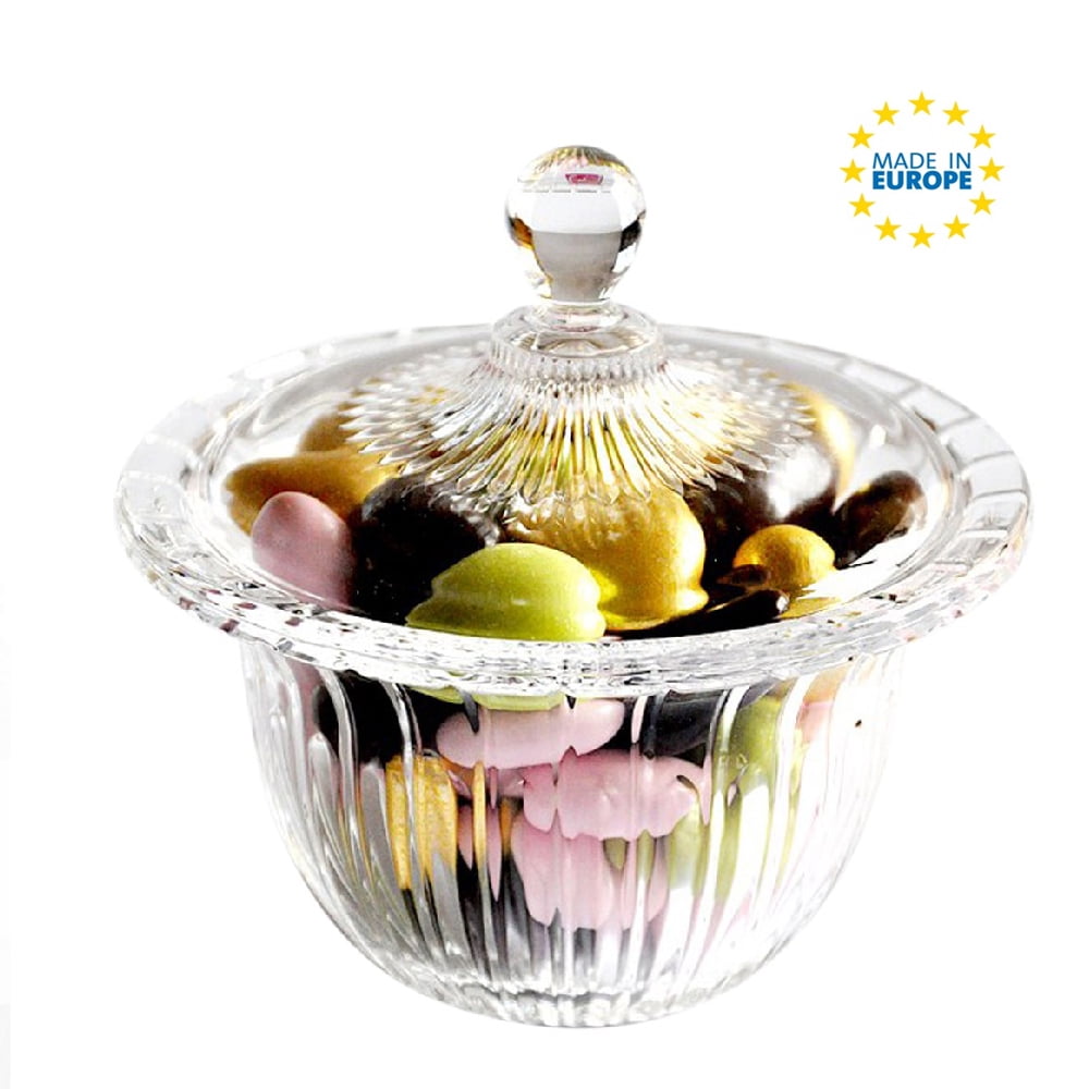 Decorative Glass Candy Dish with Lid, Crystal Cut Glass Candy Bowl for