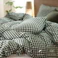 thumbnail image 5 of MooMee Gingham Duvet Cover Set Queen 100% Washed Cotton Linen Like Textured Breathable Lightweight 3-Piece (Forest Green, 90"x90"), 5 of 6