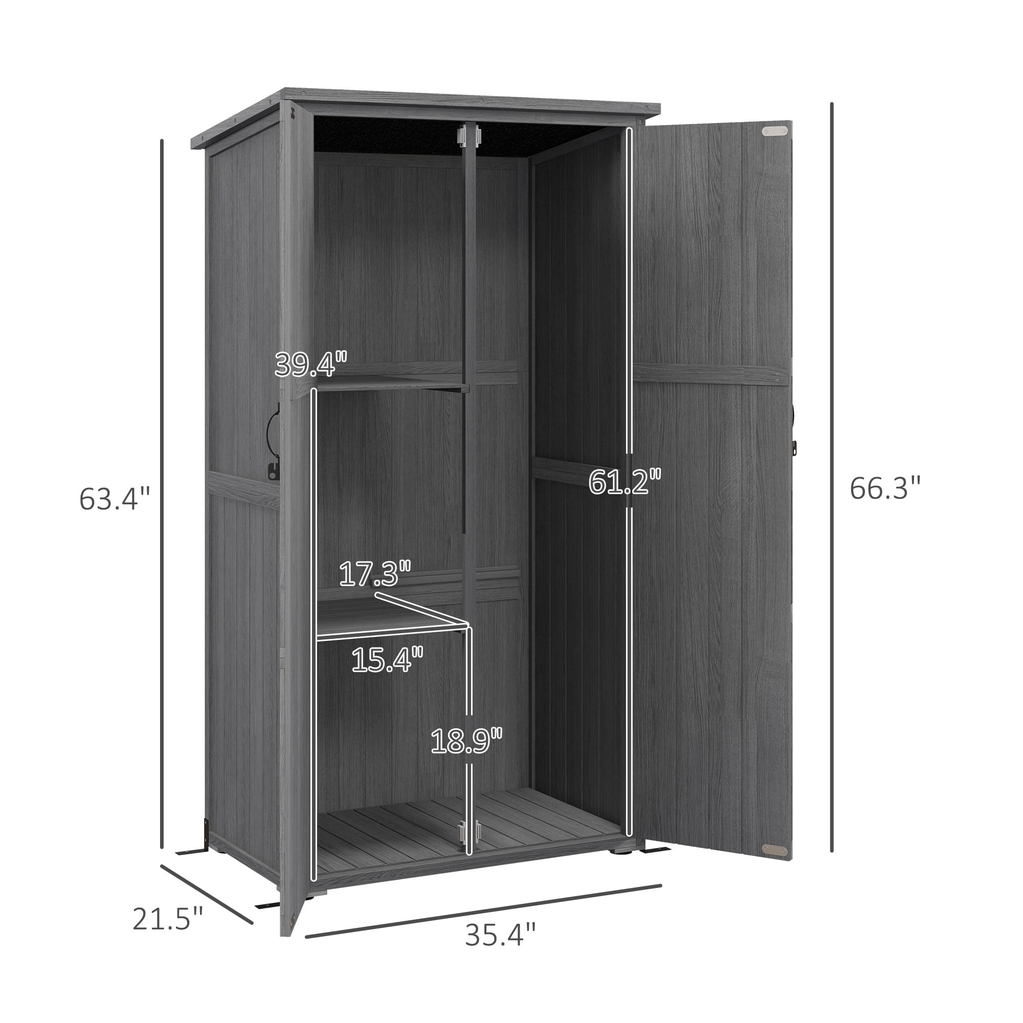 Outsunny Waterproof Fir Wood Storage Cabinet Shed, 35.5" x 21.5" x 66.25", Gray