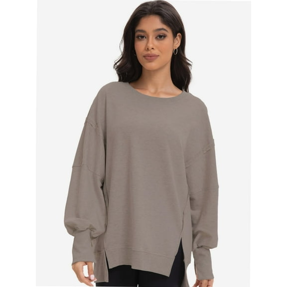 Womens Plus Size Oversized Sweatshirt Crewneck Long Sleeve Casual Pullover Preppy Fall Side Split Tops