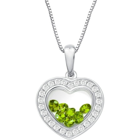Chetan Collection Floating Light Green CZ Sterling Silver Designer Heart-Shape Pendant