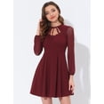 thumbnail image 4 of Minivestido gótico de manga larga de malla con volantes y cuello anudado para mujer Vino Rojo L, 4 of 4
