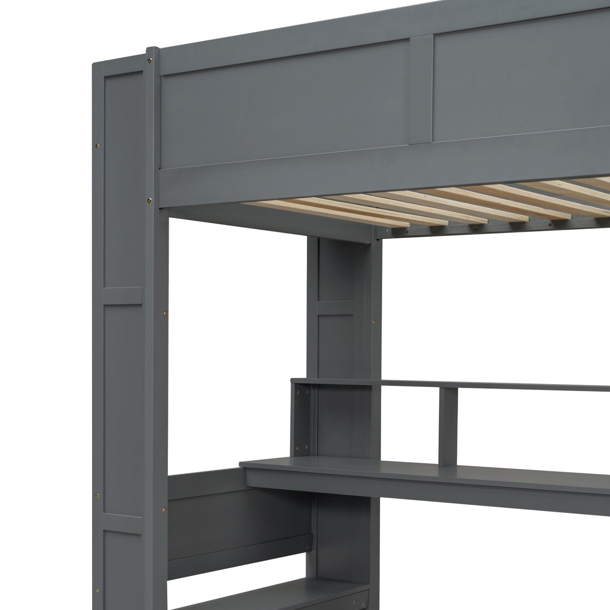 MAYEERTY Wood Twin Size Gaming Loft Bed with Desk, Multi-storage Shelves, LED and Charging Station, Dark Gray