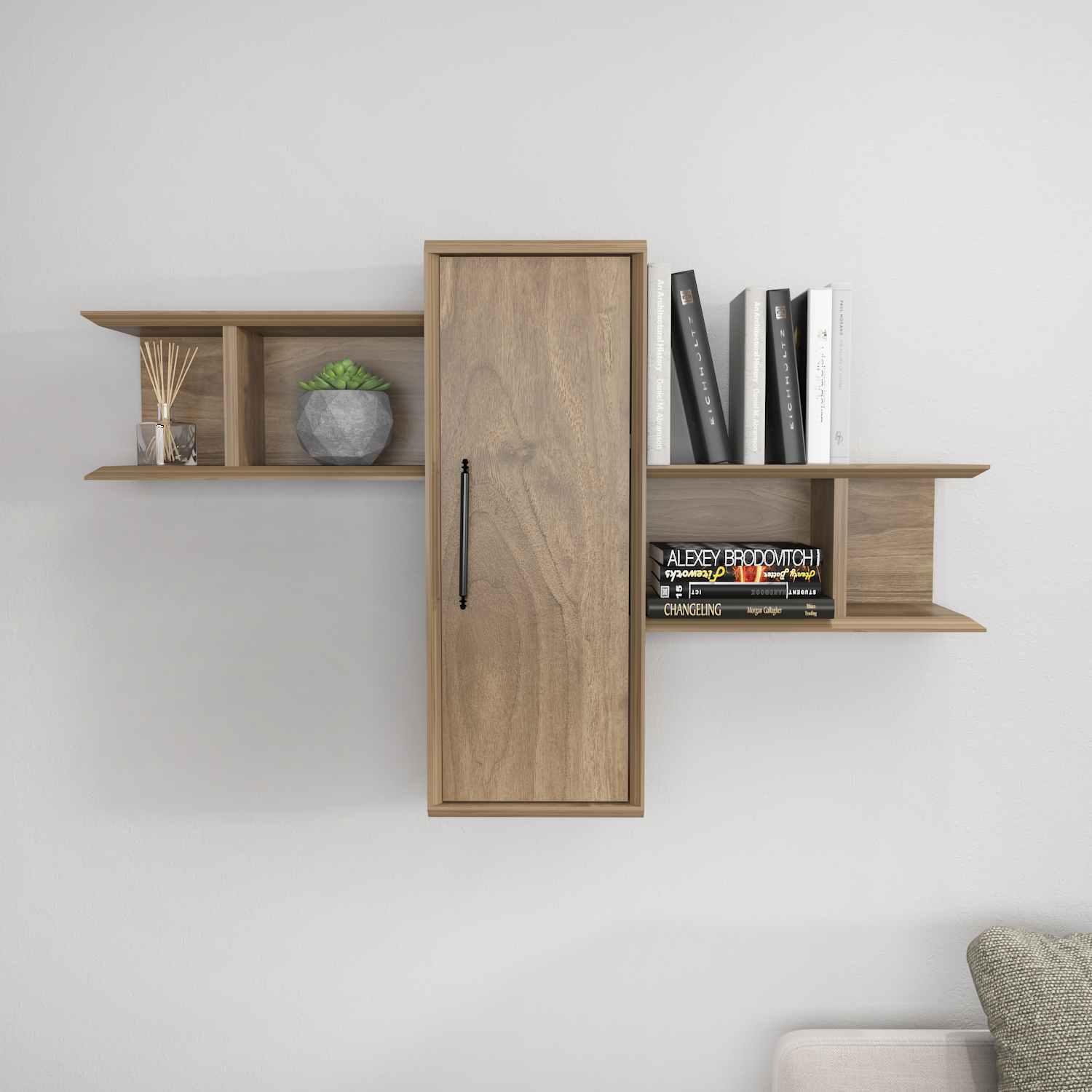 Olida 57'' Wide Wood Decorotive Slim Wall Cabinet with Shelves Walnut  Finish