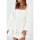 thumbnail image 4 of Vestido fluido para mujer, vestido de cuello cuadrado para mujer, vestido mini de color puro para mujer, vestido de verano con lazo en la espalda para mujer Características principales, 4 of 6