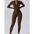 thumbnail image 5 of Women Long Sleeve Workout Jumpsuit Zip Up Romper Bottom Pants Bodysuit Bodycon Killed Tea Coffee M, 5 of 9