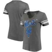 New York Mets Majestic Women's Two Seamer V-Notch T-Shirt - Gray/White