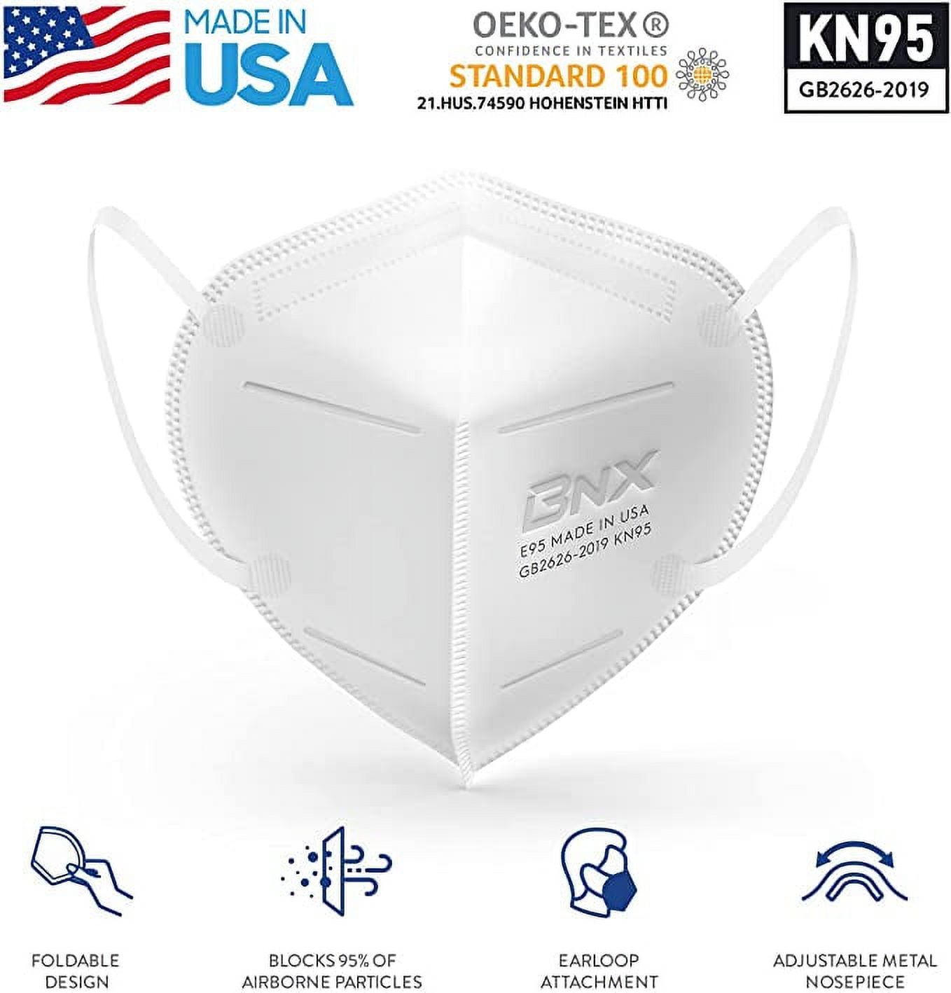 BNX KN95 White Face Masks (50-Pack), (Earloop) (Model: E95)