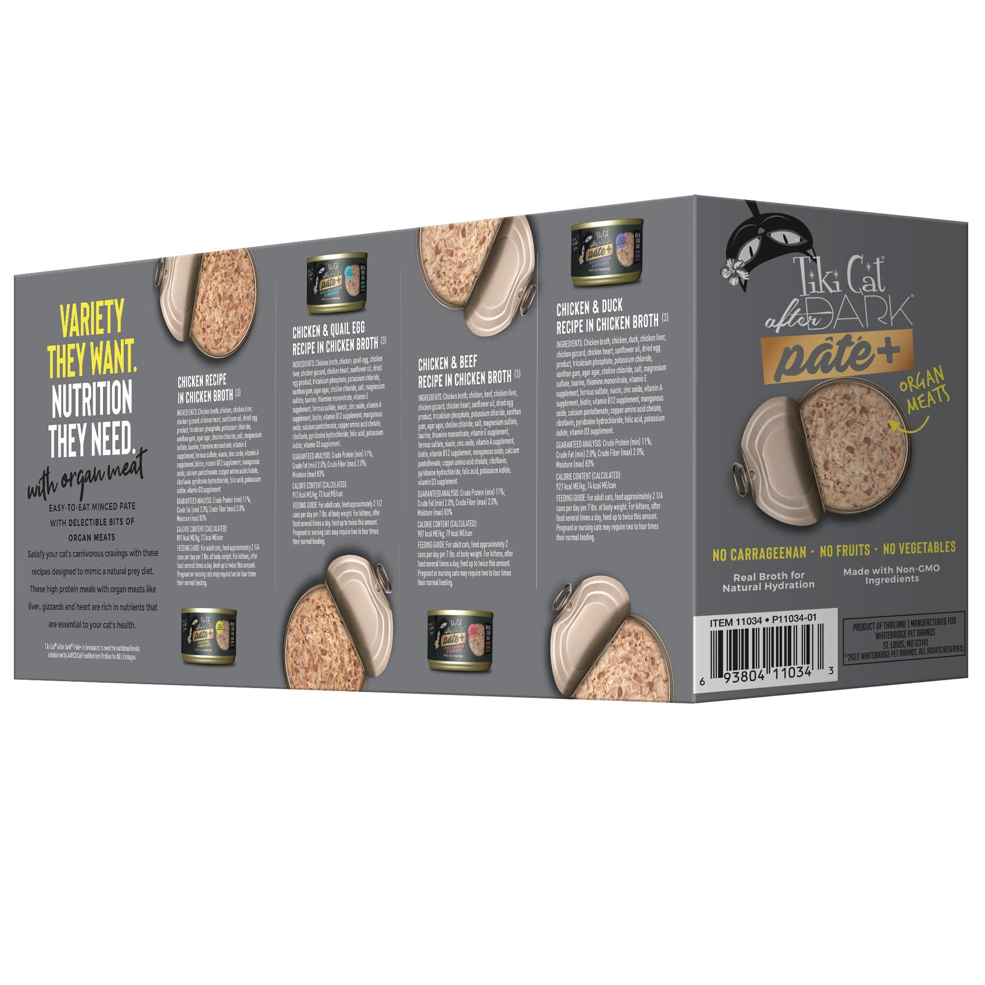 Tiki Cat After Dark Pate+ Wet Cat Food, Variety Pack, 2.8 oz. Can (12 Count)