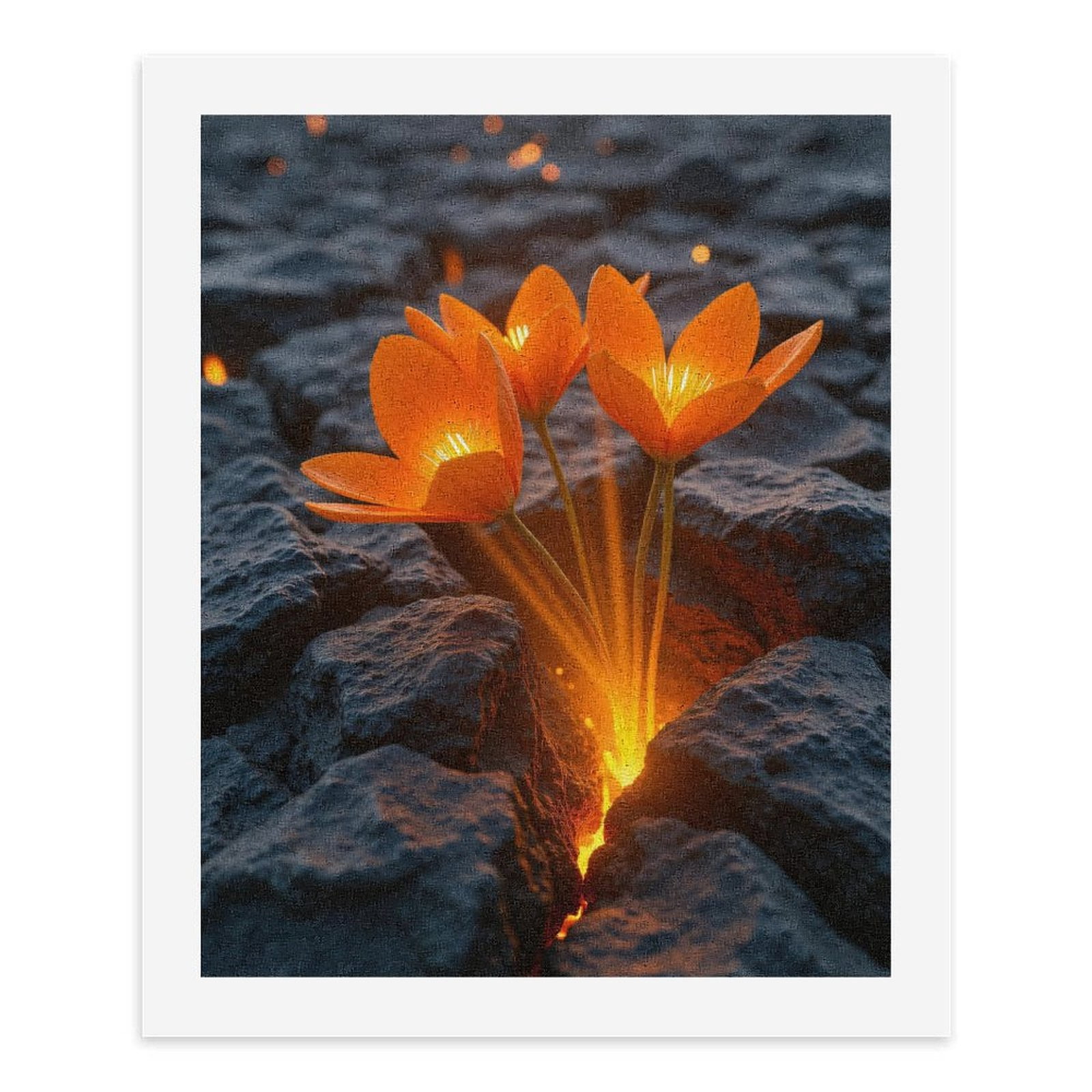 Paint by Numbers Kit for Adults, Orange Flowers Emerge Glowing Rocks Paint by Numbers, Easy Paint by Numbers Kit for Adults Beginner, DIY Adult Paint by Number Kits on Canvas, Home Decor