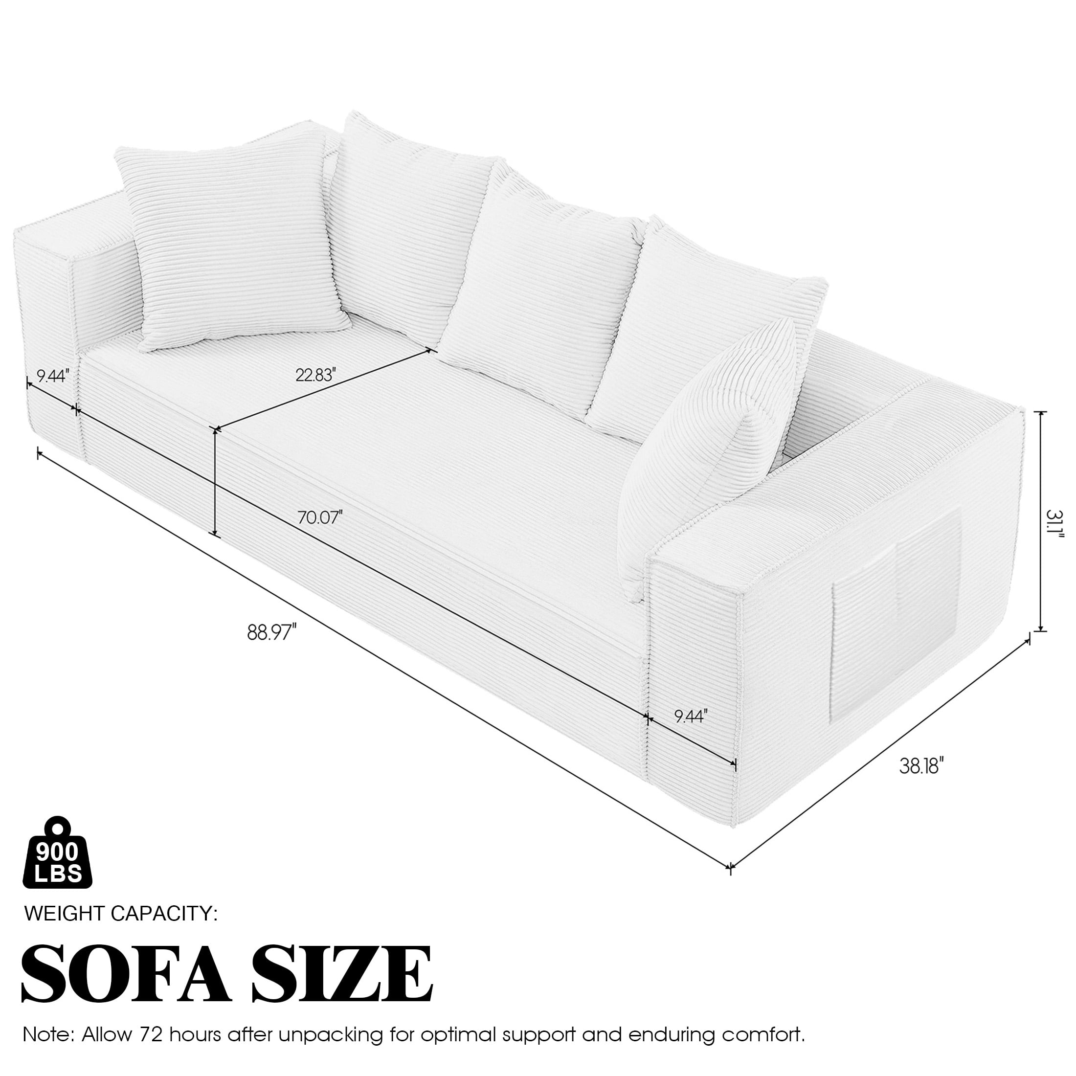 DEALTOPS 88" Loveseat Sofa, 3 Seater Pure Sponge Foam, Corduroy for Living Room, Easy Assembly，Blue