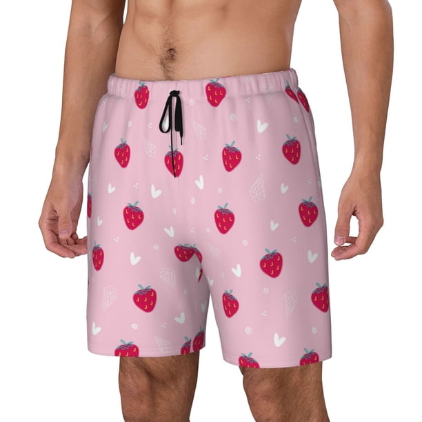 Fotbe Strawberry And Heart Traje de Baño para Hombre – Shorts de Natación de Secado Rápido con Forro y Bolsillos-XX-Large