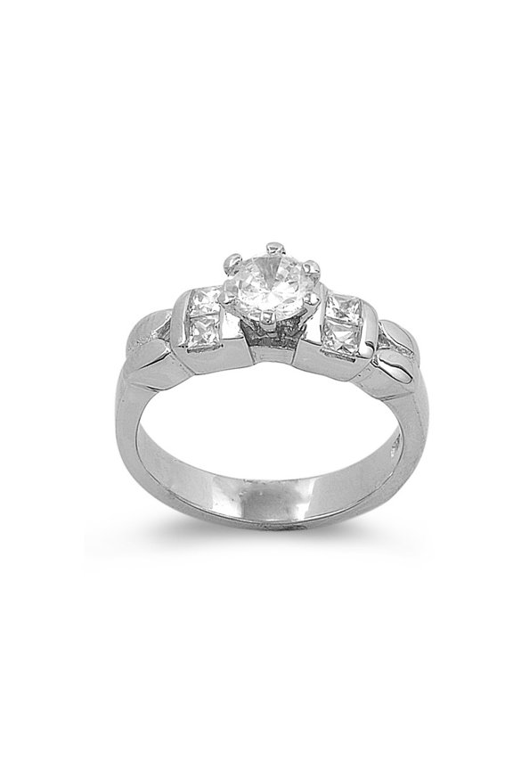 Designer Inspire Round Center Cubic Zirconia Ring Sterling Silver 925