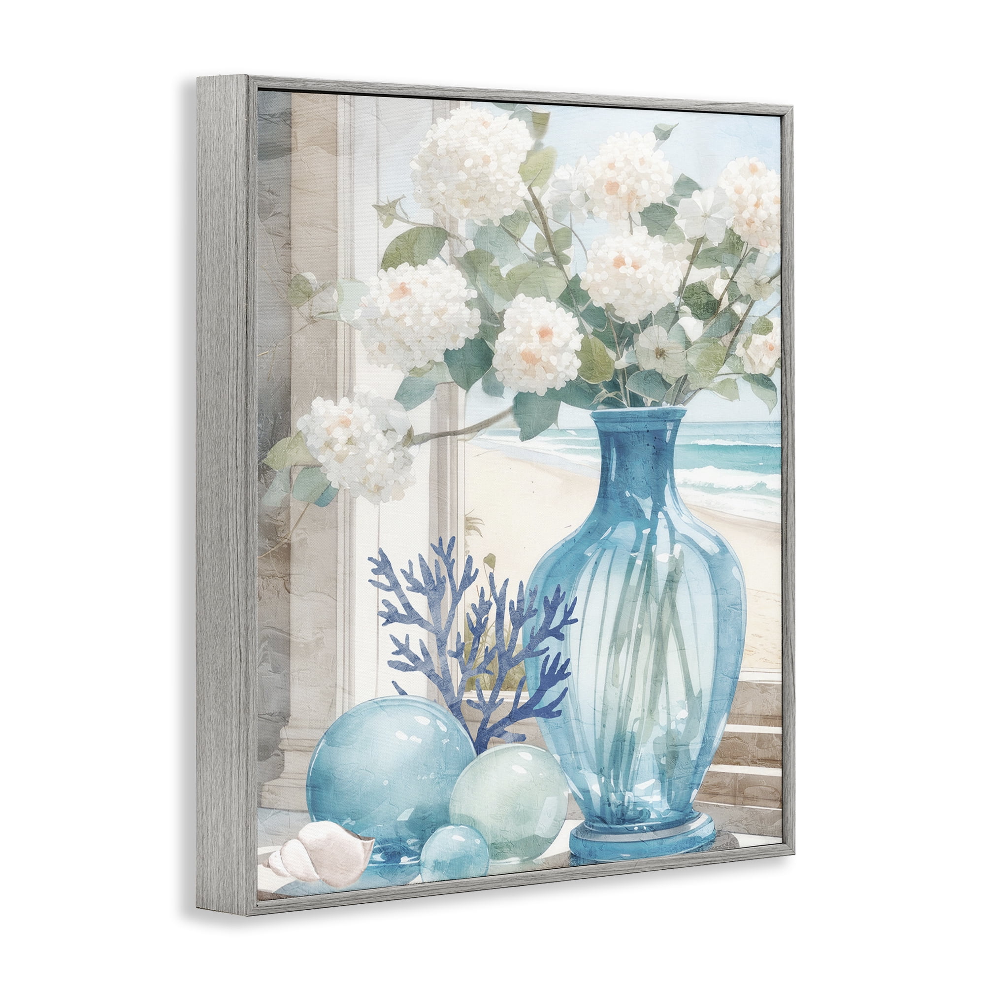 Stupell Industries Sea Glass & Coral Botanical & Floral Painting Gray Framed Art Print Wall Art, 11 x 14