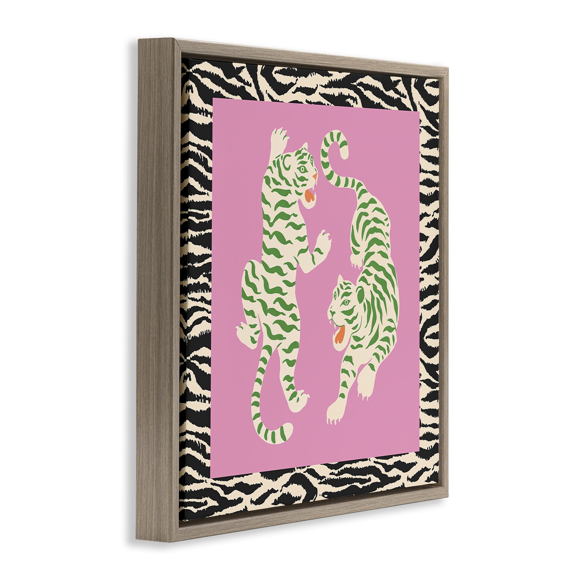 Stupell Industries Purple & Green Twin Tigers Brown Framed Floater Canvas Wall Art, design by Karolina Sato