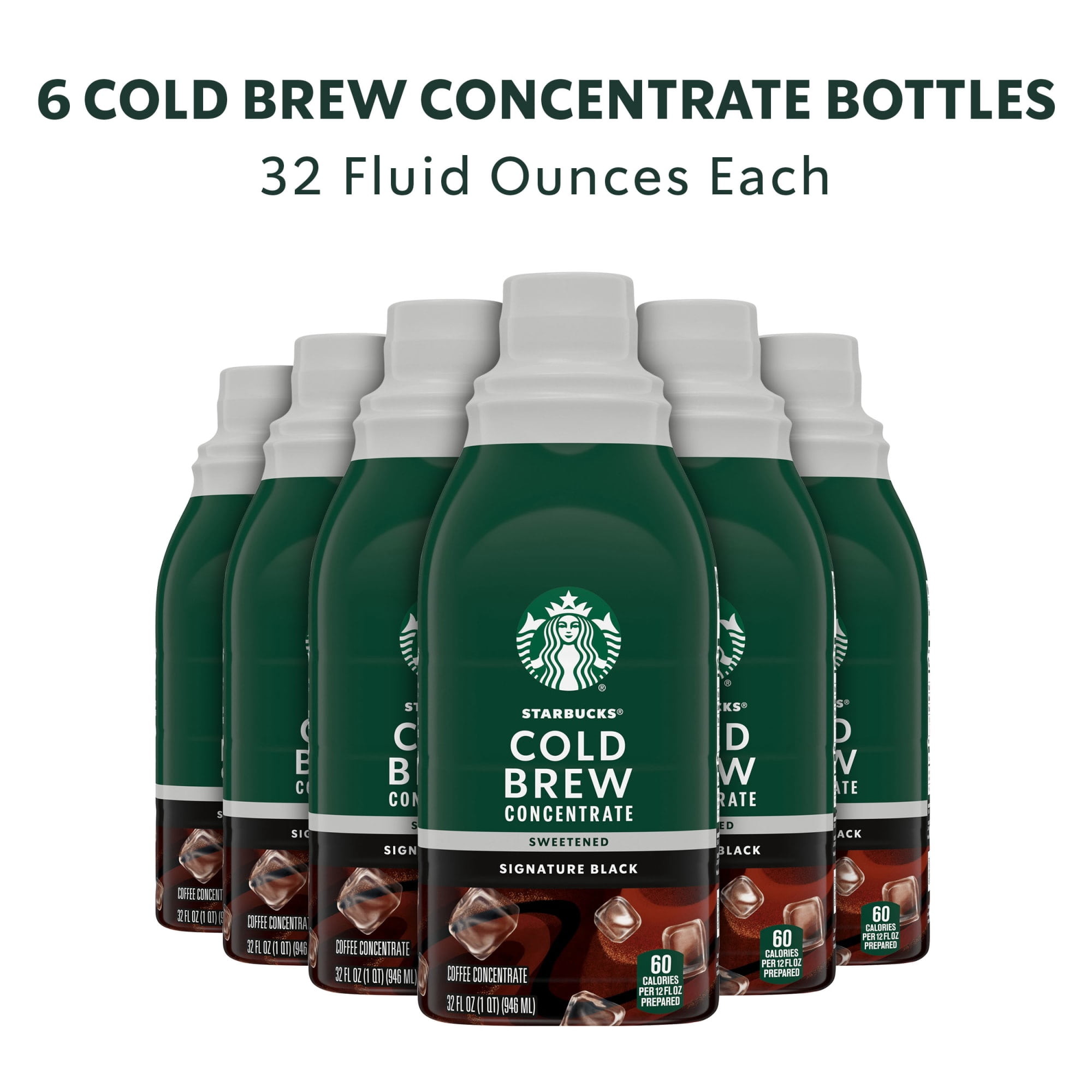 (6 pack) Starbucks Sweetened Signature Black, Cold Brew Coffee Concentrate, Iced Coffee, 32fl oz