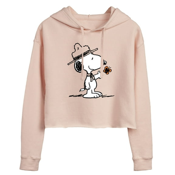 Peanuts - Ranger Snoopy And Butterfly - Juniors Cropped Pullover Hoodie