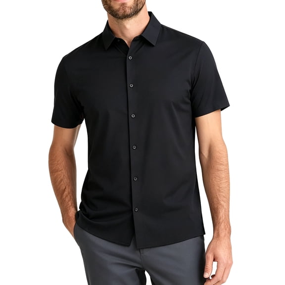 BounceUp Men's Short Sleeve Button Down Shirt - Athletic Fit, Stretch, Wrinkle-Free Casual Dress Shirt M-XXL