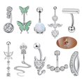 thumbnail image 1 of Dsseng Belly Button Ring 14G Dangle Belly Rings Mix Styles Navel Rings Silver 10 Pcs, 1 of 8