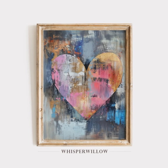 Colorful Modern Abstract Heart, Vibrant Gold Pink Blue Orange Wall Decor, Bold Valentine's Day Art Poster Decor, Size 8x12 UNFFRAMED F03.1.8l1765